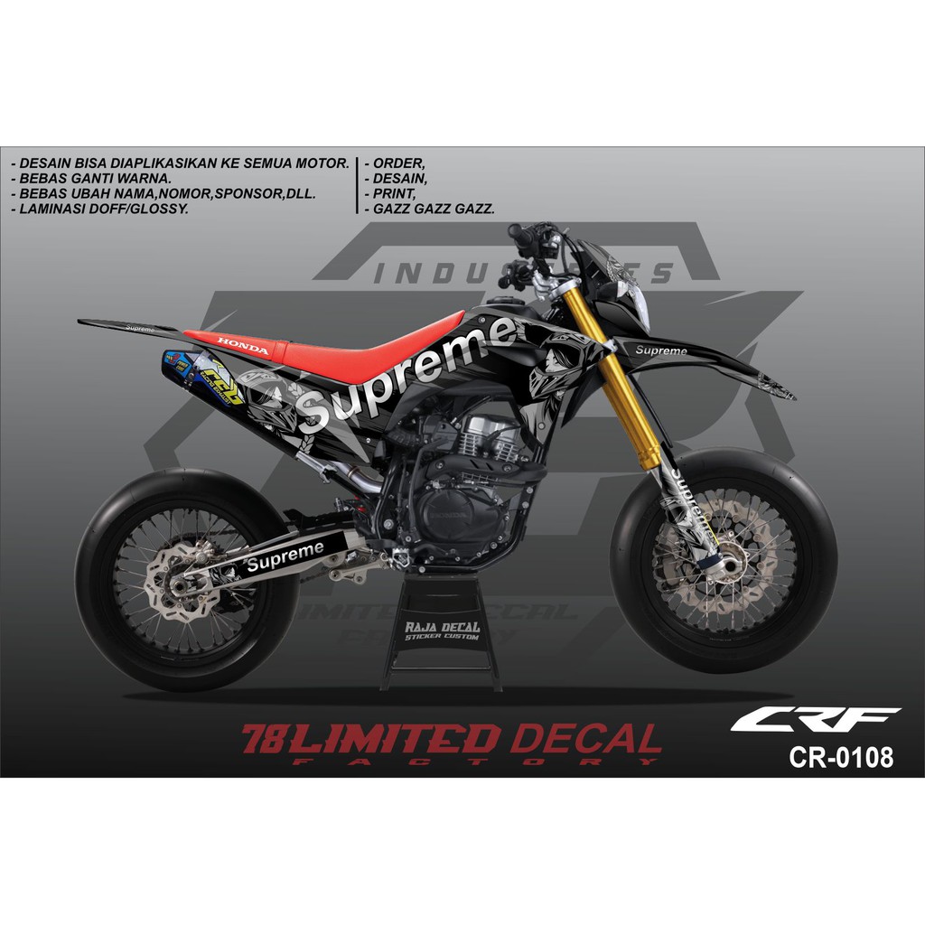 Decal Sticker CRF 150L Full Body_Stiker Dekal Honda CRF 150L Desain Supermoto Supreme Kode CRF 0108