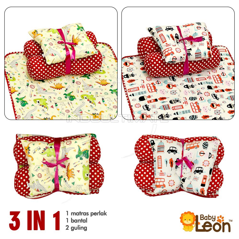 3in1 Matras Tempat Tidur Bayi BABY LEON BGS-03 Set Bantal Guling Alas Kasur Matras Bayi Waterproof