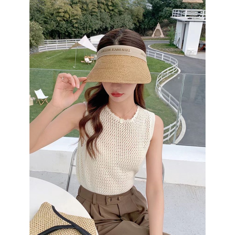 (Hello Girl) MZ21 Topi Matahari Musim Panas Wanita Bahan Jerami Gaya Kore Import