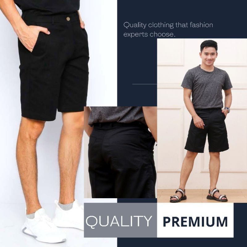 Celana Pendek Pria Slimfit Selutut Santai Kasual Sleting YKk