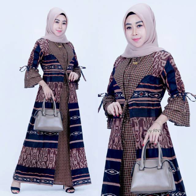 Gamis Batik Jazzy Motif Tenun Songket Tribal Big Size Jumbo Xxl Ld 110 Kerja Kantor Kondangan