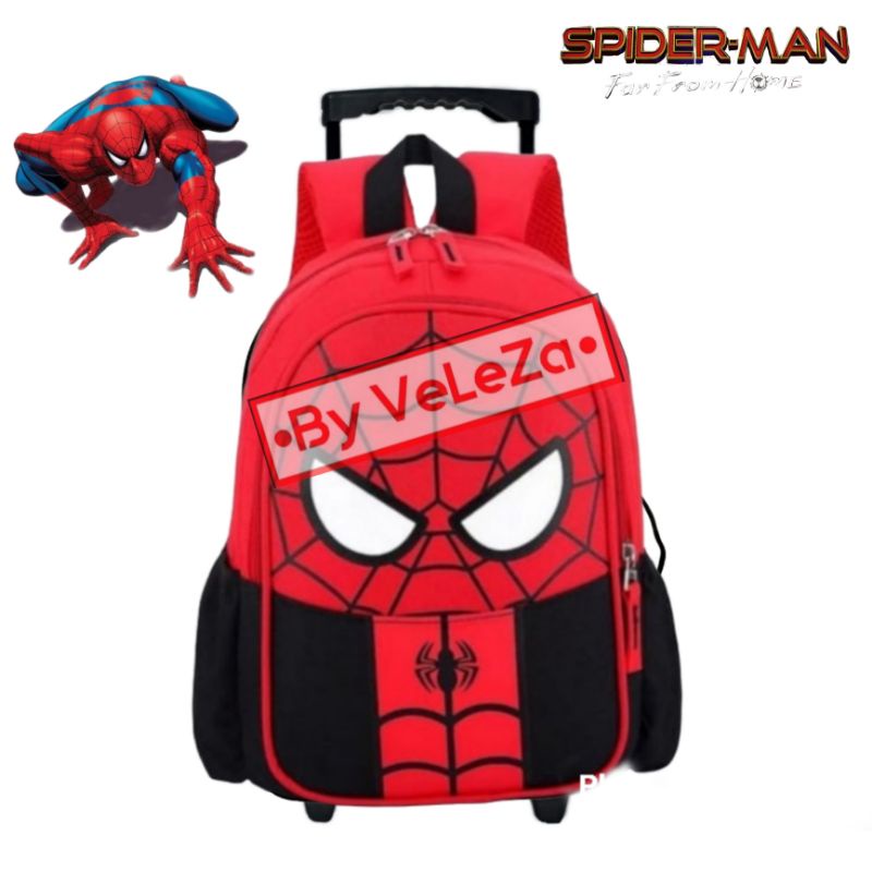 Tas ransel troli anak laki-laki canvas karakter superhero - tas troli