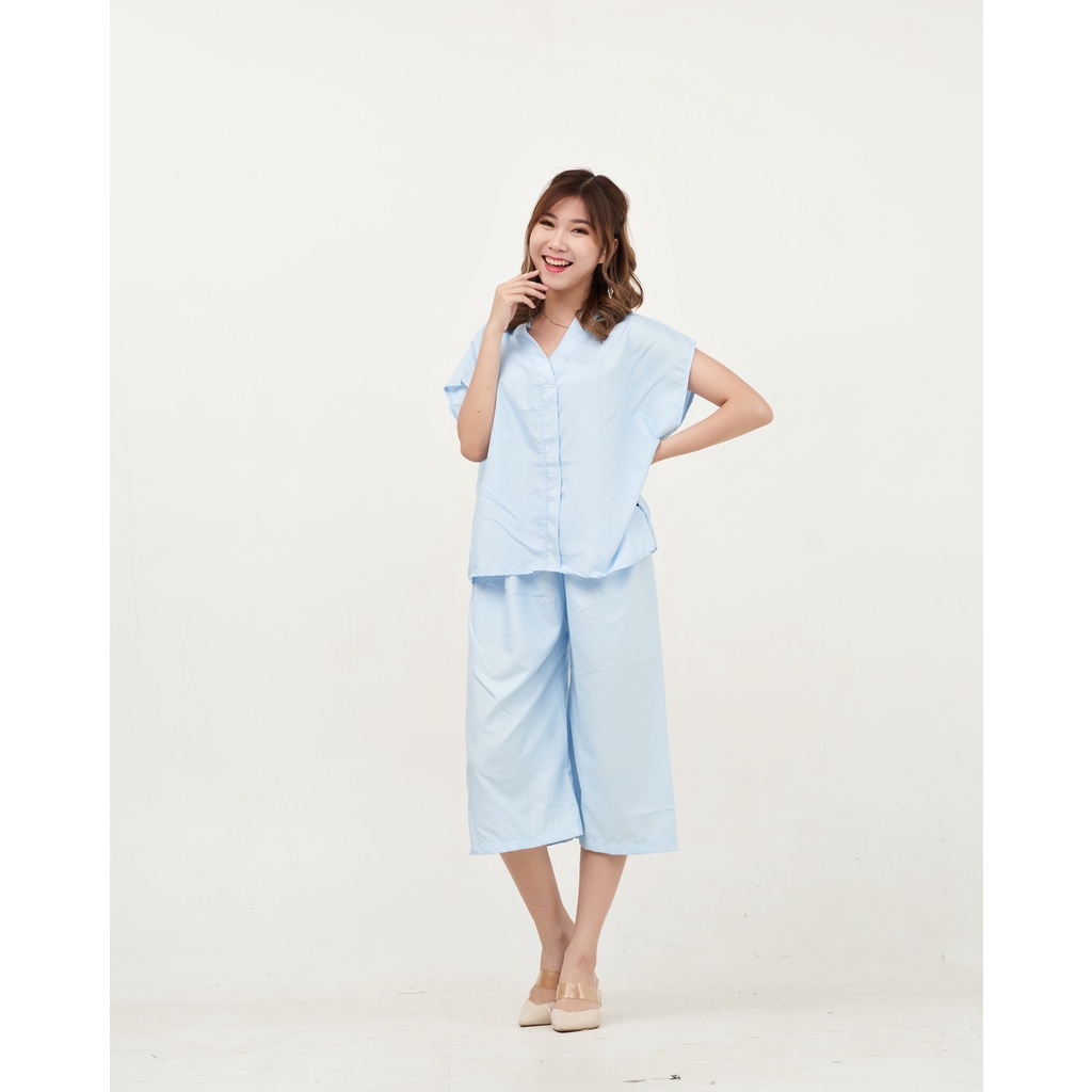 IZANY Piyama Dewasa Daily ONE SET V / SET Kulot Kimono PLAIN Polos-BLUE SKY PLAIN