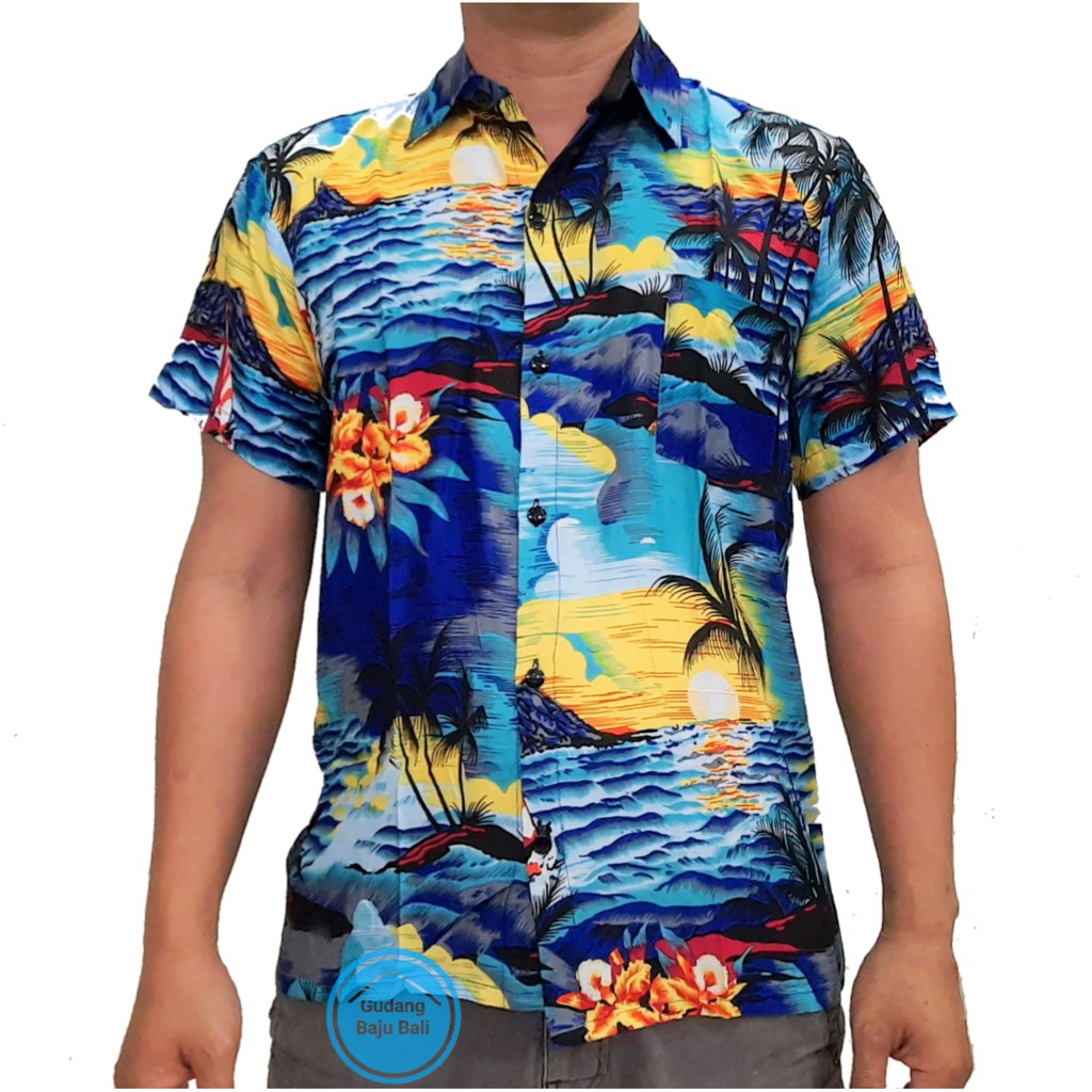 Kemeja Pantai / Kemeja Hawai / Kemeja Bali (Bahamas) M-XXXL-Biru Kuning