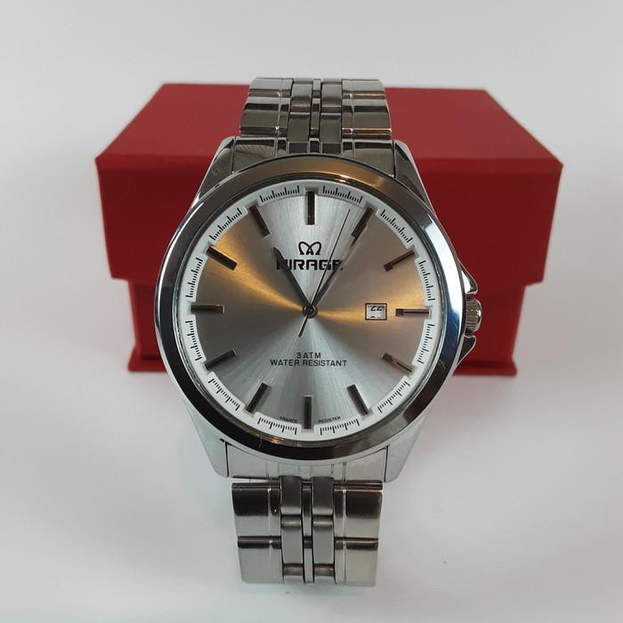 Terlaris jam tangan mirage 8709 BRP-M bulat silver pria - Putih Dijamin