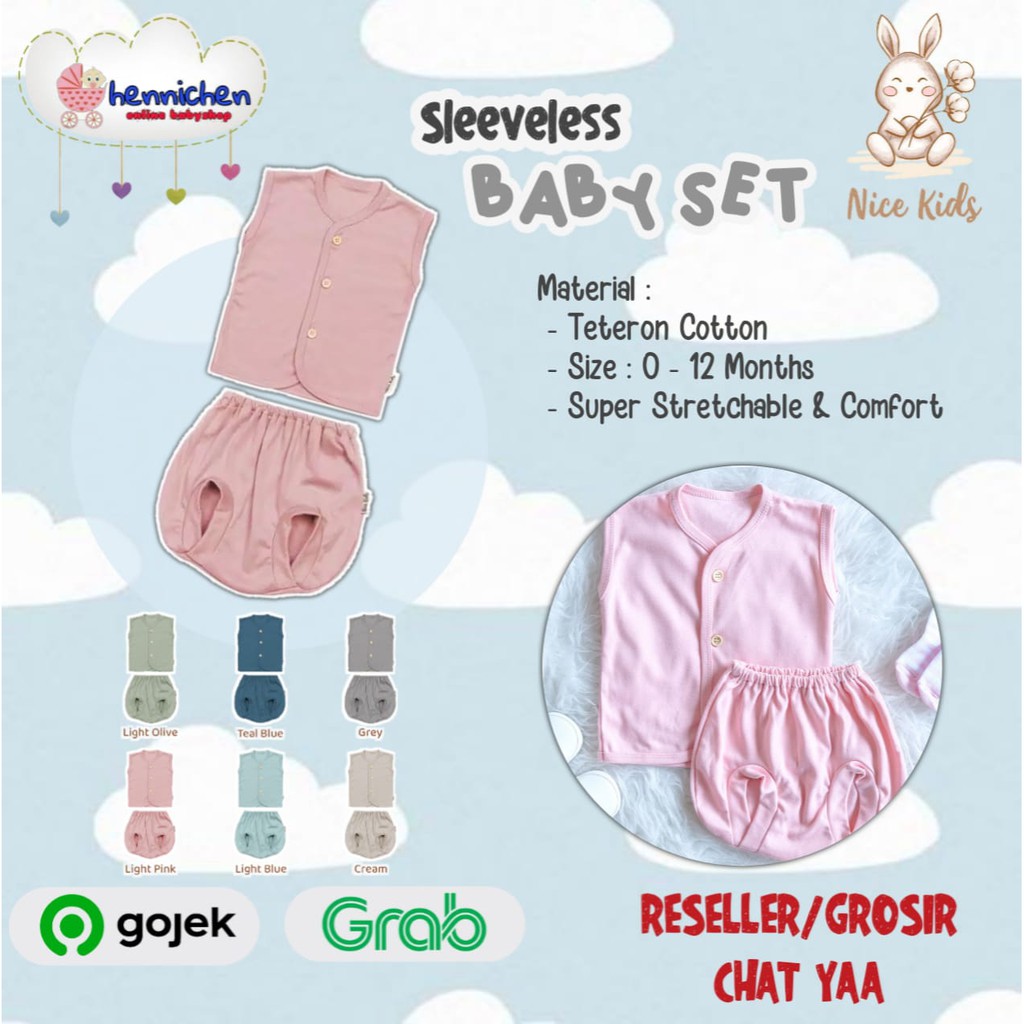 NICE KIDS NICEKIDS SLEEVELESS BABY PAJAMAS SET PIYAMA KUTUNG ANAK SETELAN ANAK BAYI 0-12 BULAN