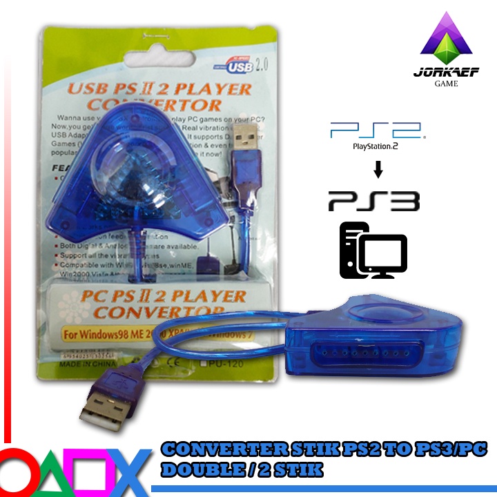 USB PS2 2 Player Converter DOUBLE BIRU