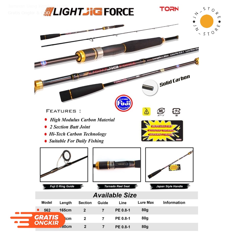 Joran TORNADO Light Jig Force Carbon Solid Padat Ring Fuji O Jigging Karbon Sutet Solit Padat Full T