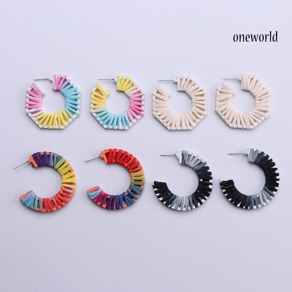 OW@ Women Heart Geometric Hand-woven Charm Statement Earrings Party Jewelry Gift