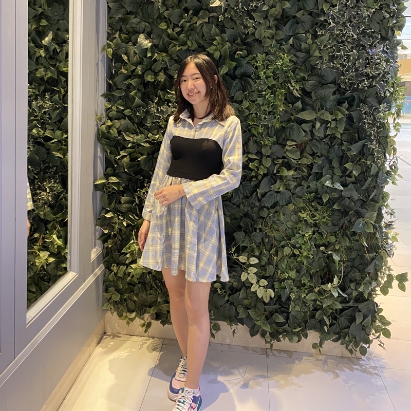 CASUAL DRESS/DRESS KOREA/OVERALL DRESS/DRESS BAHAN KATUN/VINTAGE DRESS/DRESS MOTIF KOTAK/PREMIUM