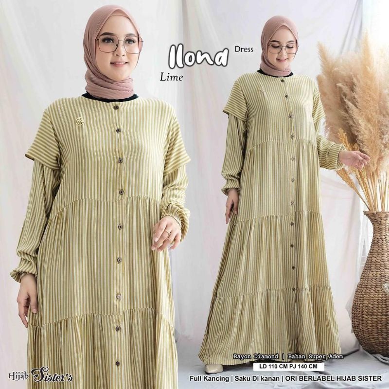 GAMIS ILONA DRESS BY HIJAB SISTER/RAYON DIAMOND BAHAN SUPER ADEM/LD 110 FULL KANCING AKTIF/SAKU DIKA