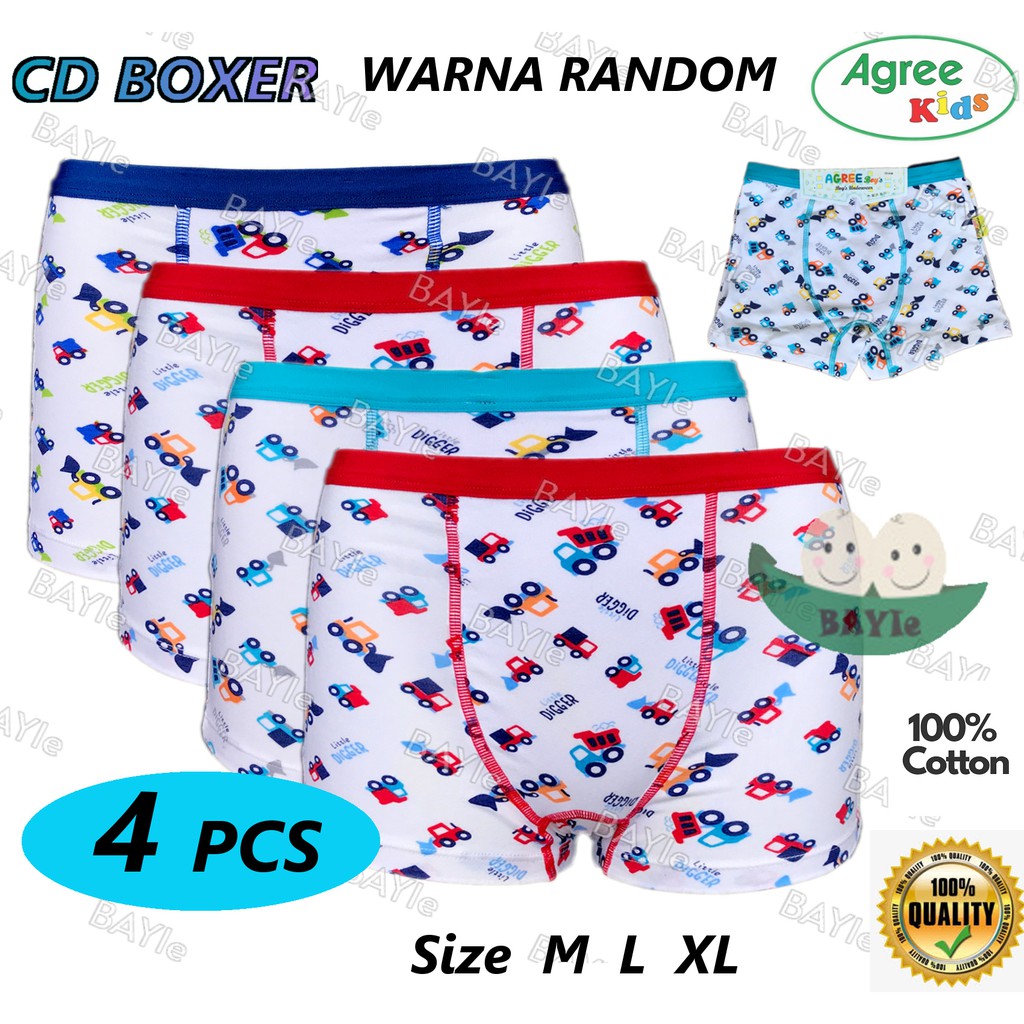 BAYIe - 4 PCS Celana Dalam / CD Anak Laki-laki Cowok BOXER AGREE KIDS 6166 Motif RANDOM/ Kid's Underwear Size M L XL