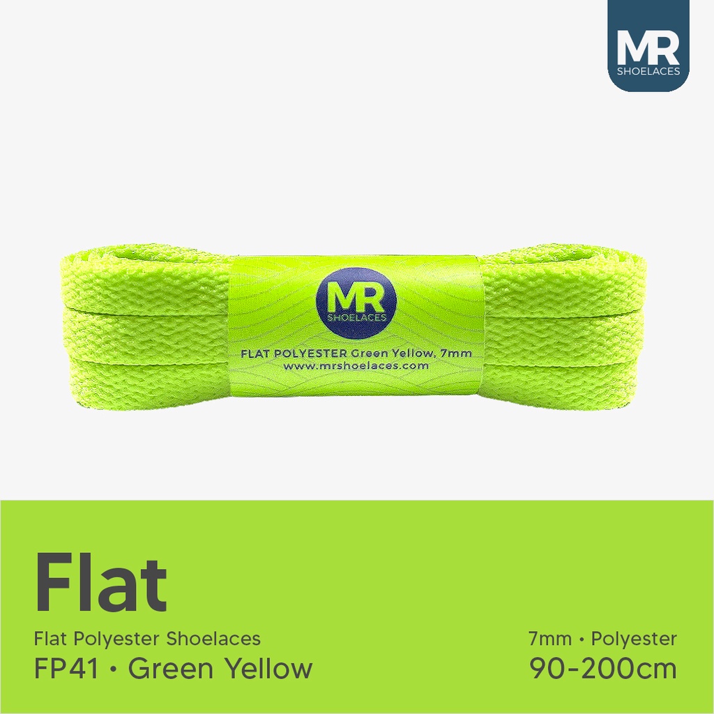 MR Shoelaces FP41 Green Yellow (Hijau Kekuningan) Tali Sepatu Polyester Pipih Flat 7mm 80cm 90cm 100cm 120cm 130cm 150cm 180cm 200cm untuk Sneakers - Premium Shoelace