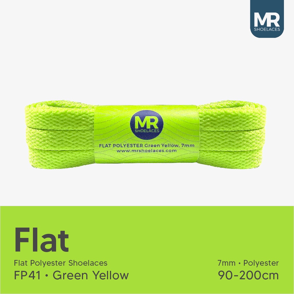 Original MR Shoelaces FP41 Green Yellow (Hijau Kekuningan) Tali Sepatu Polyester Pipih Flat 7mm 80cm 90cm 100cm 120cm 130cm 150cm 180cm 200cm untuk Sneakers - Premium Shoelace Premium Shoelaces