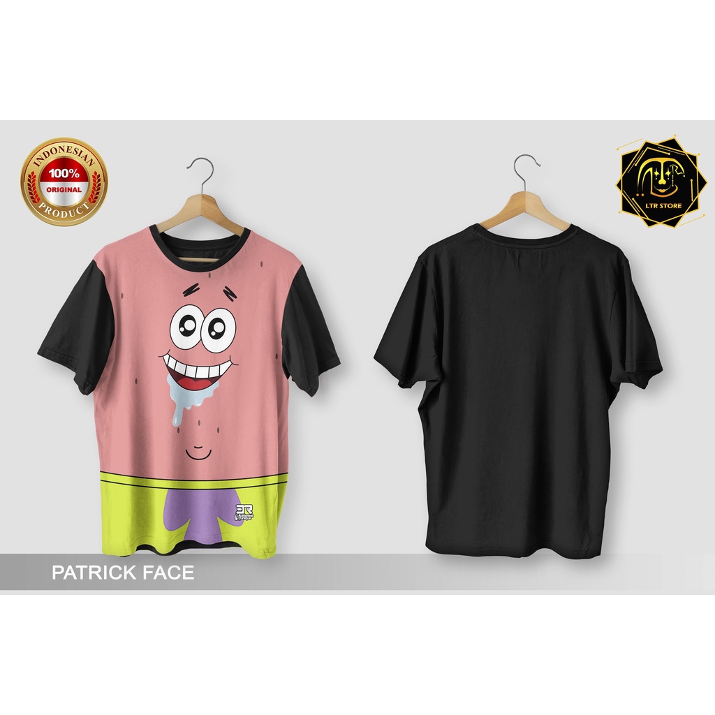 [ BAYAR DI TEMPAT ] BAJU PRINTING GAMBAR KARTUN SPONGEBOB SQUAREPANTS PARTICK FACE - KAOS DISTRO ORI