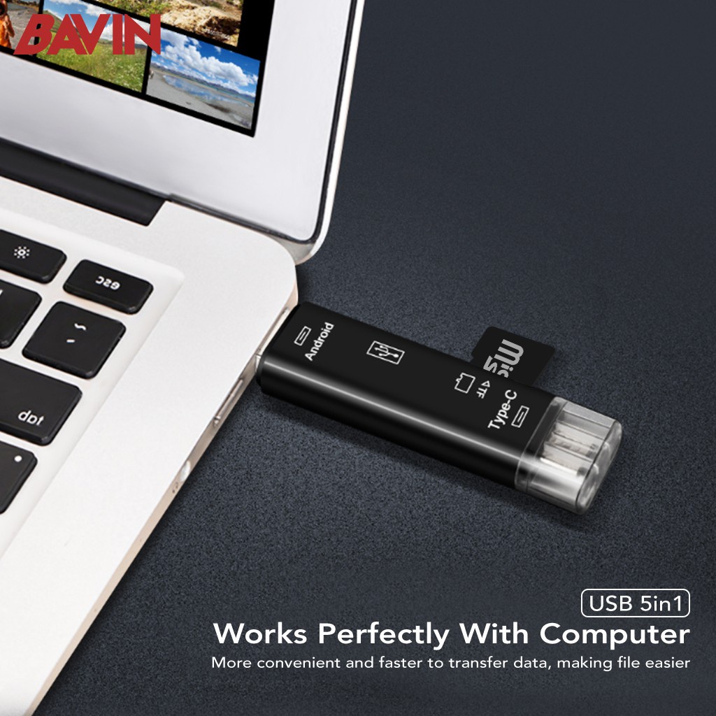 GS8 5 in 1 USB 2.0 Type C/USB/Micro USB SD TF Memory Card Read OTG Adapter