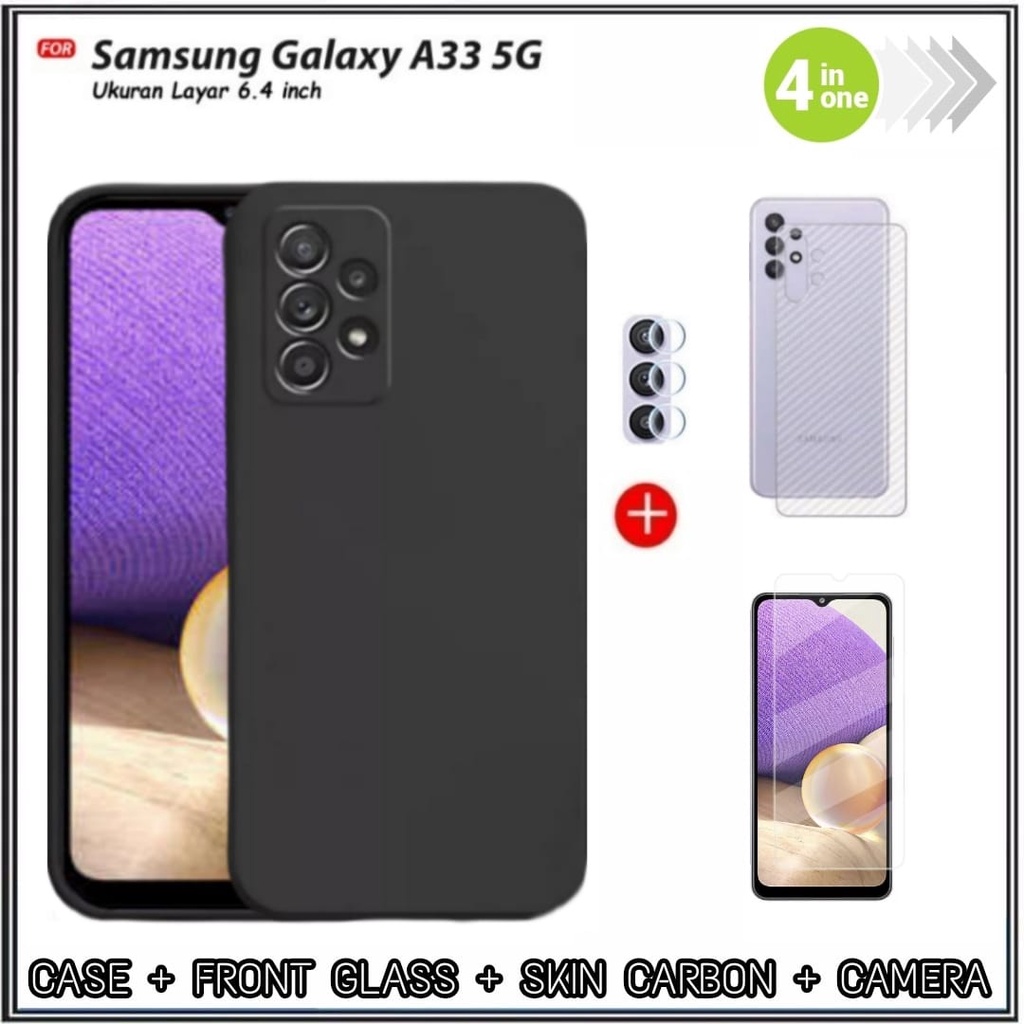 PAKET 4IN1 Case Samsung A53 , A33 5G SoftCase Premium Dove Matte Protection Back Kamera Casing Slim HP Cover Dan Tempered Glass + Camera + Garskin DI ROMAN ACC