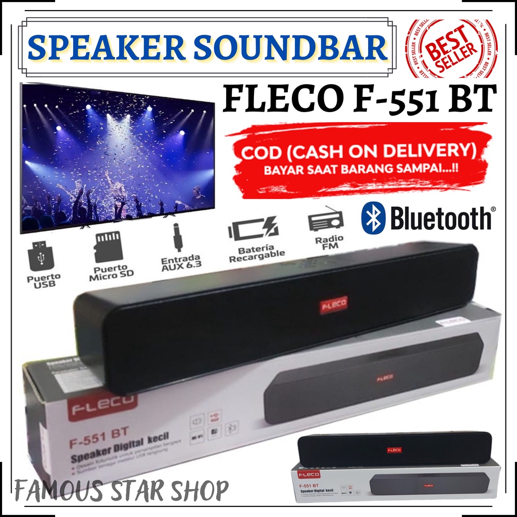 TERBARU~Speaker Soundbar Bluetooth Wireless FLECO F-551 BT | Speaker Digital Soundbar FLECO F-551BT | Speaker tv speaker Laptop speaker komputer dan HP Bisa Bluetooth FLECO F 551 BT | Soundbar Panjang Hitam Elegan | FMS