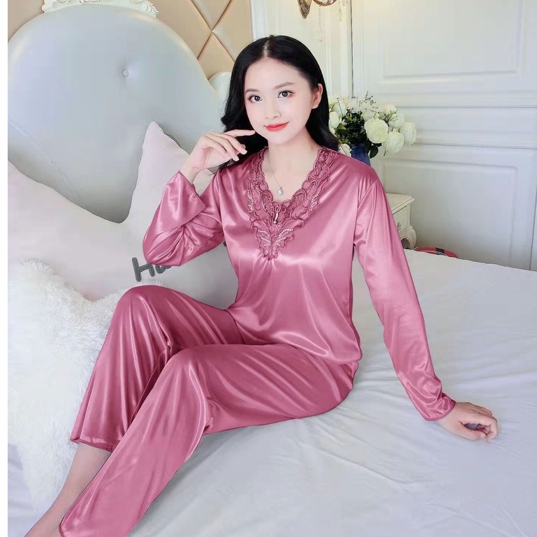 [COD] baju tidur wanita dewasa/piyama satin/daster kekinian lengan panjang