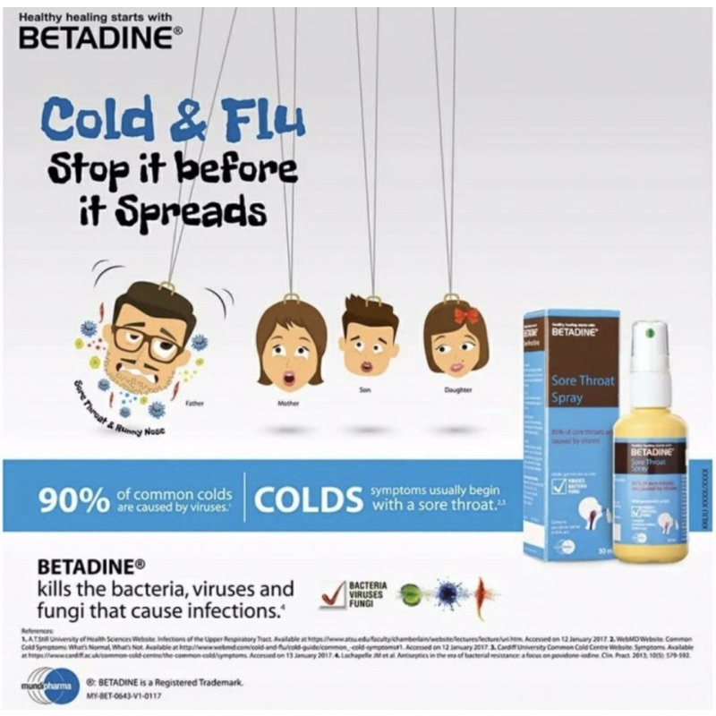 Betadine throat spray 50 ml ( antiseptik kuman di mulut )