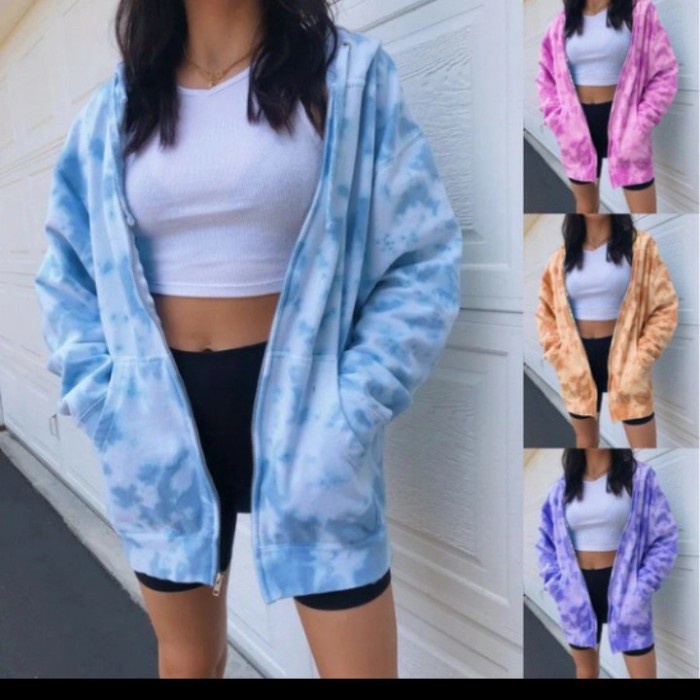 Jaket Wanita Jaket Wanita Bomber Oversize Tie Dye Sweater Wanita Jumbo - Kuning(T5A3) Jaket Wanita P