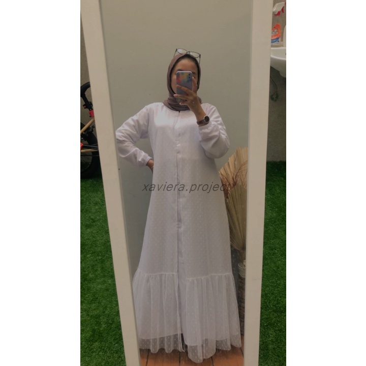 [ BEST SELLER ]  Haliya Dress Mosscrepe Mix Tille Dot JUMBO XXXXL / Gamis Kondangan / BAJU DEWASA MURAH TERBARU 2022 / Gamis Kondangan Wanita / Gamis bridesmaid / Gamis Wanita busui friendly