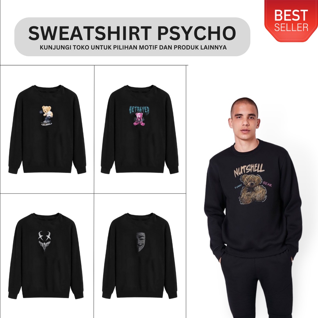 Best Seller - Sweater Psycho Sweatshirt pria dan wanita| pakaian pria switer motif distro| hoodie hitam surfing