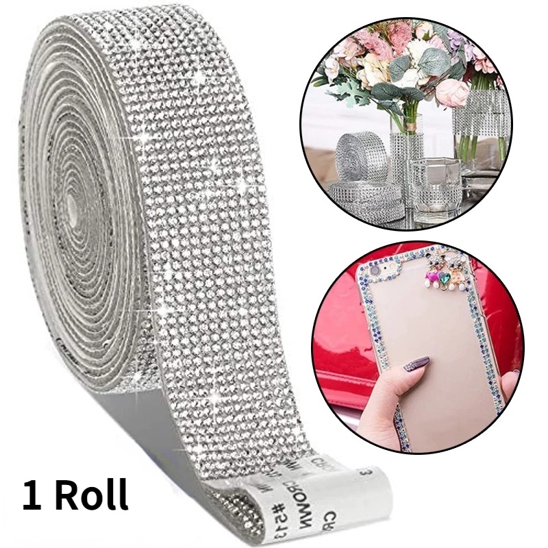 1 Roll Europe and America Style Adhesive White Rhinestones Strips for Arts Crafts Clothing, Car, Mobile Phone Decoration, Etc.