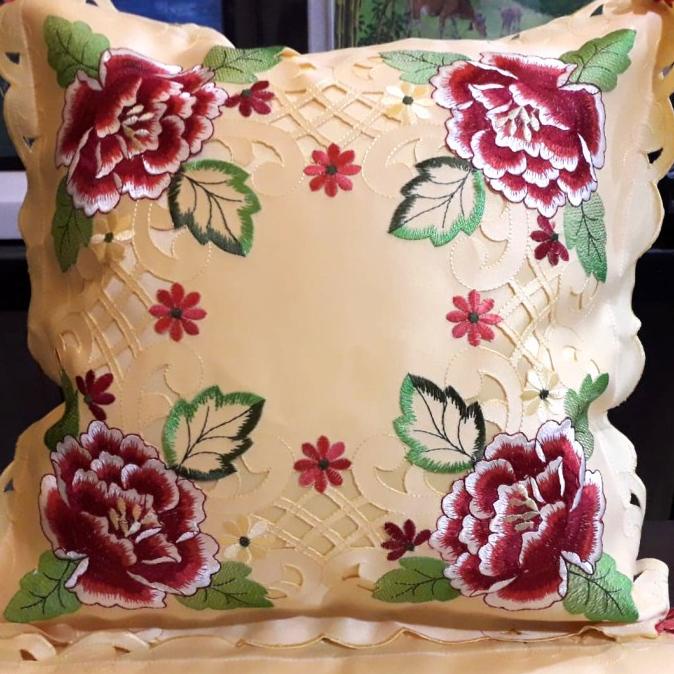 populer] Sarung Bantal Kursi Set Warna Kuning Muda Bordir Import Mewah