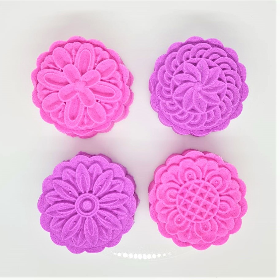 (4pc) cetakan kue bulan (75gr) mooncake press mold PREMIUM-FLOWER UNGU