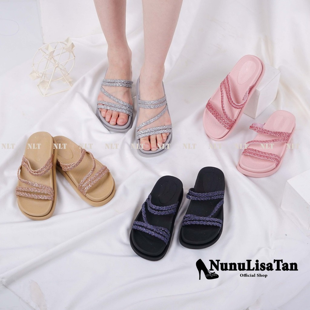 NunuLisaTan- bayar ditempat sandal JELLY terbaru wanita sandal KEPANG GLITTER