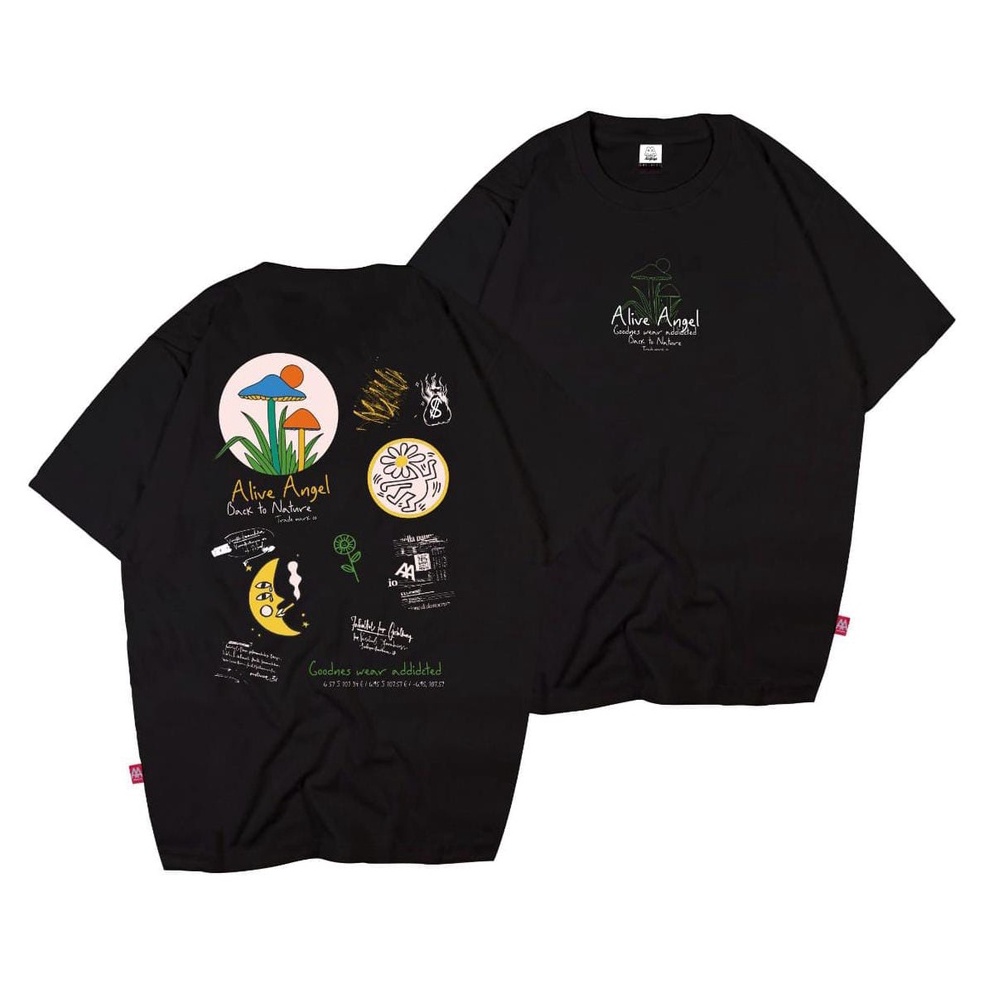 T-SHIRT BAJU STREETWEAR ORIGINAL DISTRO ALIVE ANGEL MUSHROOM PATTERN SHORT SLEEVE T-SHIRT PRIA DISTR