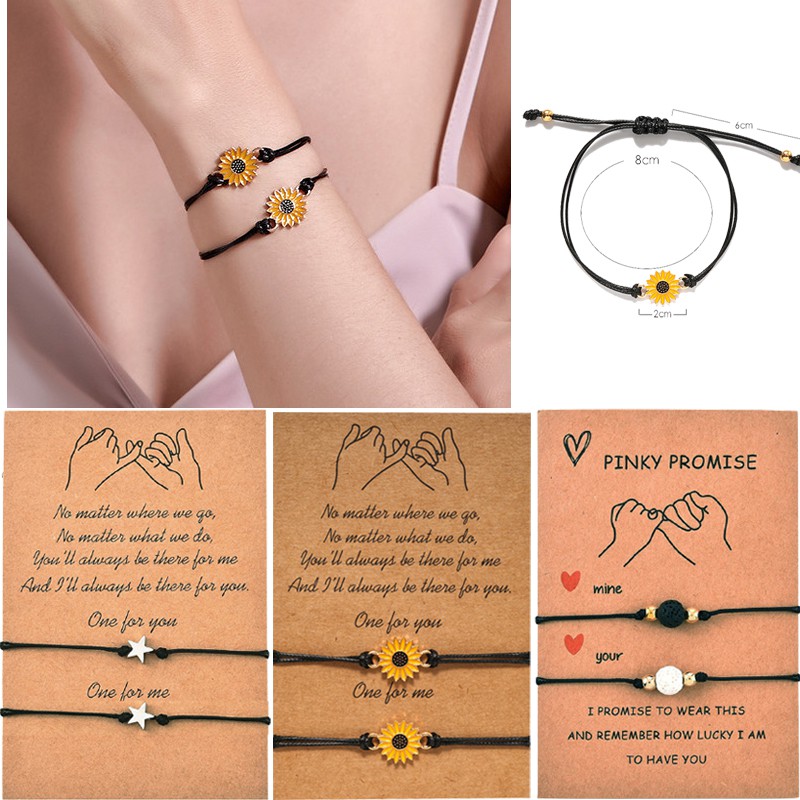 2 Pcs/Gelang Tali persahabatan Anyaman Krisan Bunga Korean Fashion Ersahabatan Matahari couple bracelet daisy hitam