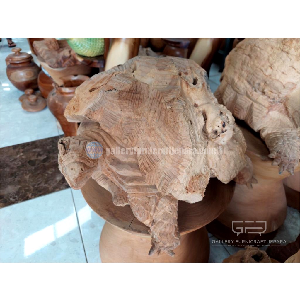 Patung Kura Kura Purba Kayu Jati
