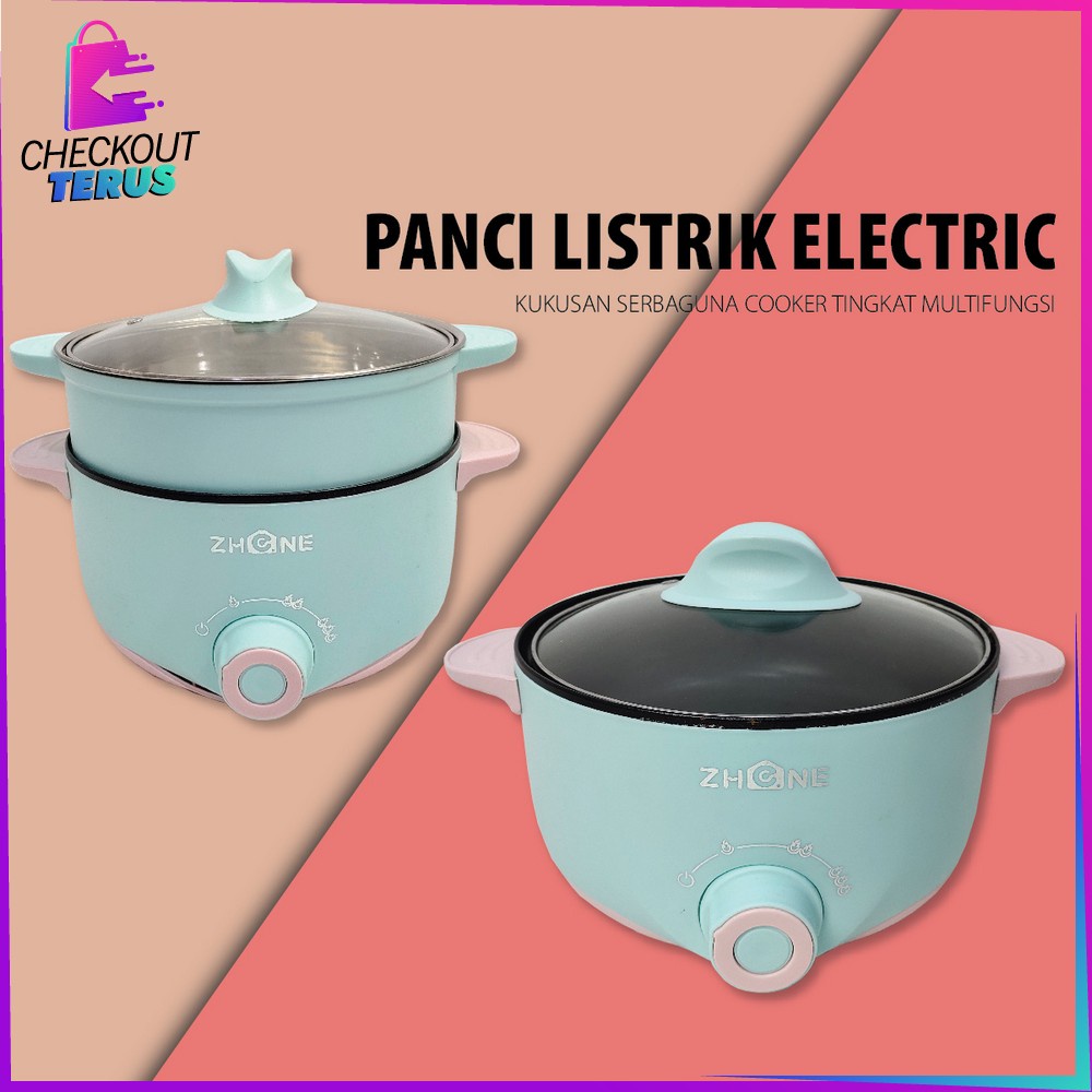 CT C521 Panci Listrik Electric Kukusan Serbaguna Panci Anti Lengket Cooker Tingkat Lapisan Keramik Multifungsi