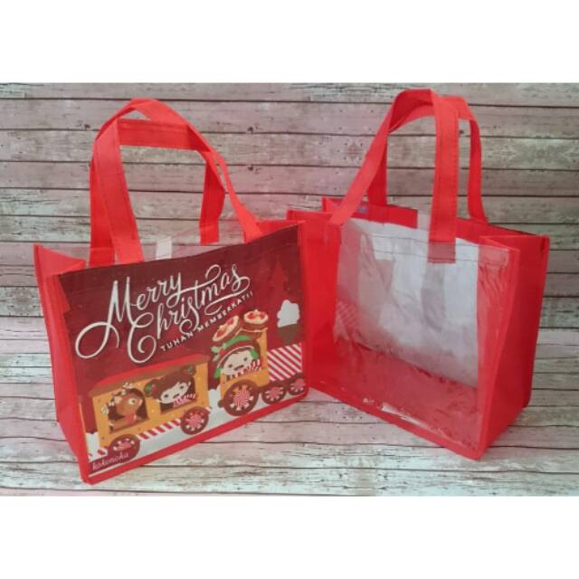 

Tas bingkisan natal kombinasi mika uk 25x20x12 cm