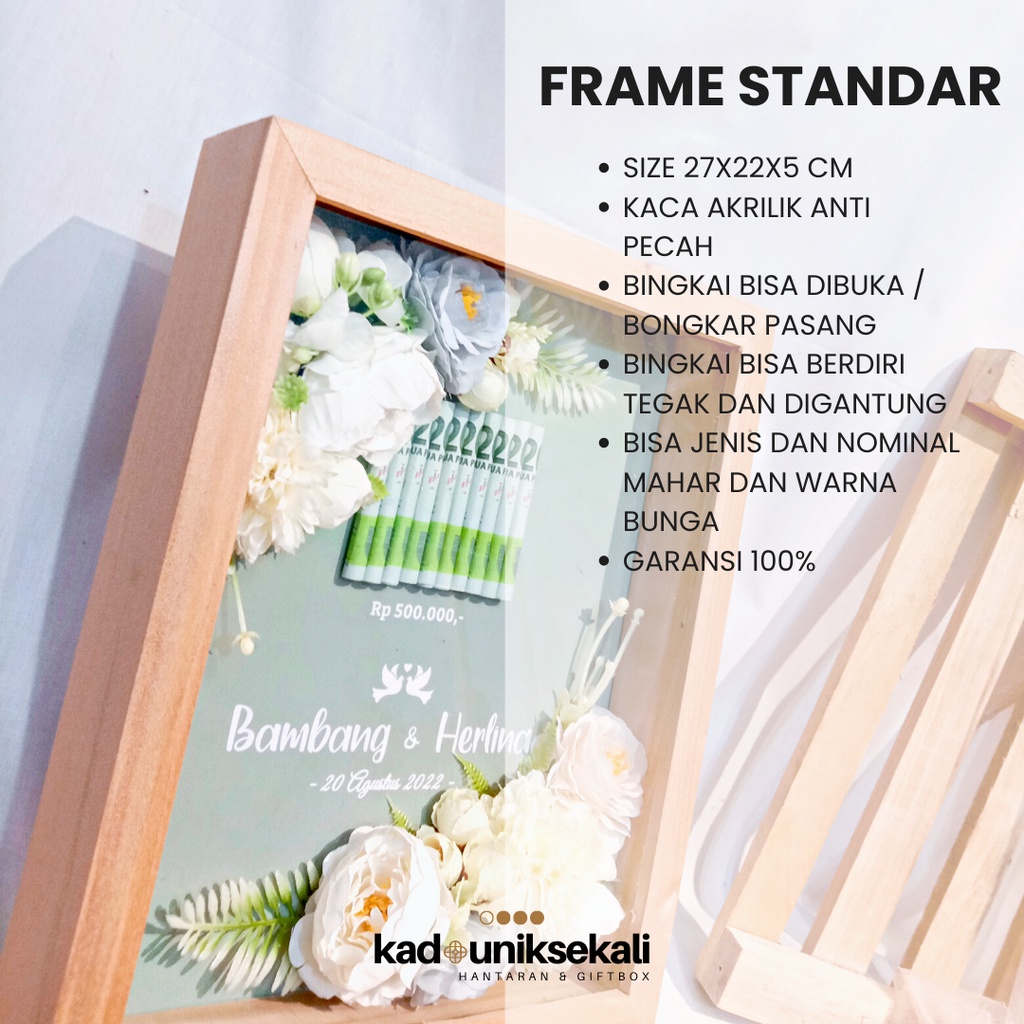 Bingkai Mahar Rustic Dried Flower Bunga Pastel 10R / Mahar Pernikahan / Frame Mahar 3D Pop Up - Kadouniksekali