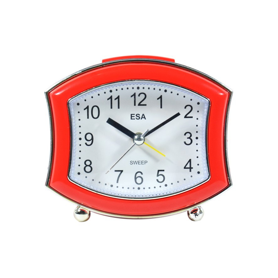 Jam Meja Weker Alarm Clock Bentuk Segi Empat Merah 11cm Sweep Movement Free Baterai