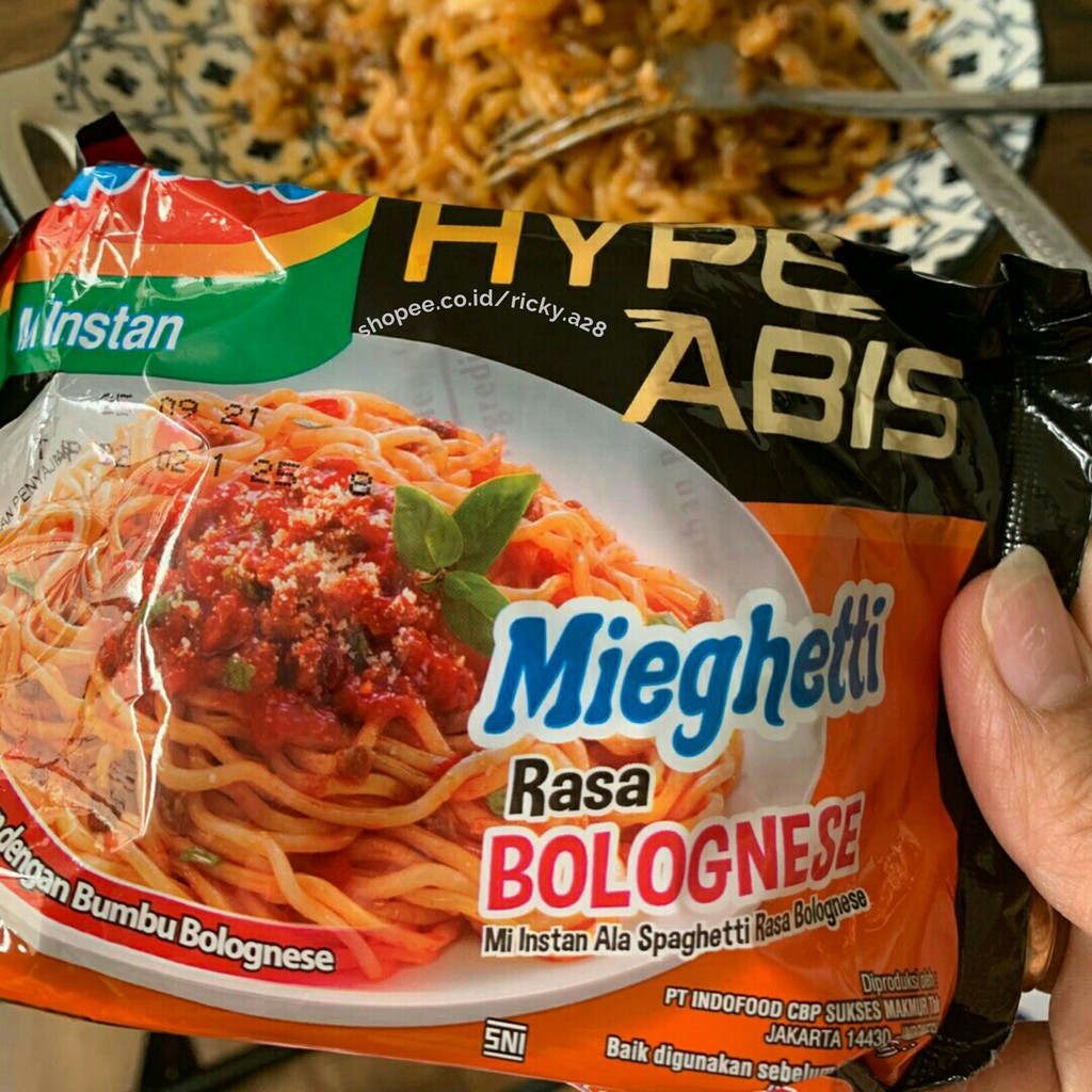 

Mighetti instan indomie asli bolognese rasa keju cornet pedas