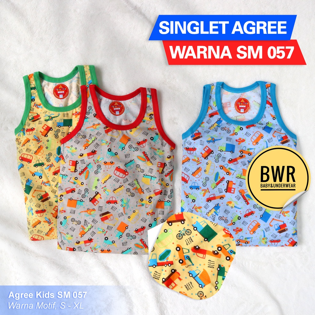 AGREE | Singlet Anak Agree WARNA MOTIF | SM057 Kaos Dalam Anak Kutung 057