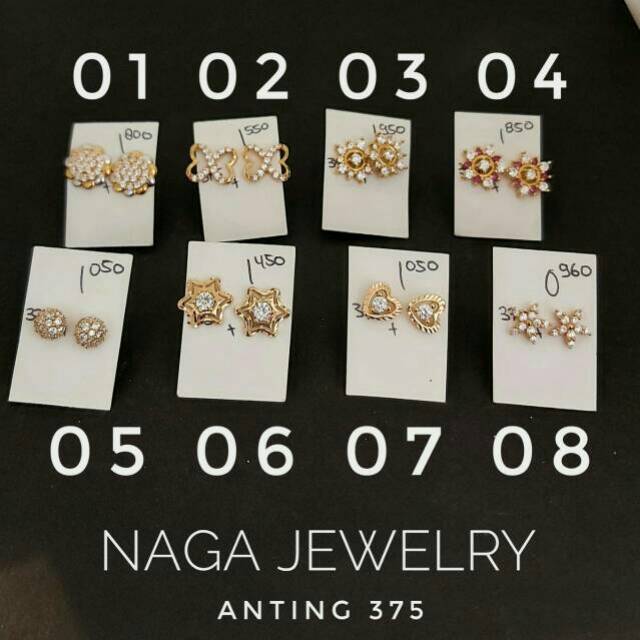 anting variasi putih merah mata emas kadar 375