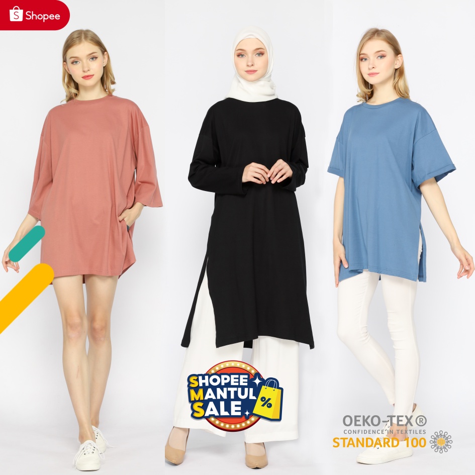 Kaos Polos Oversize Wanita lengan 7/8 Elbow Tunik Basic Oversized Top Busui dan NonBusui Hijab Friendly