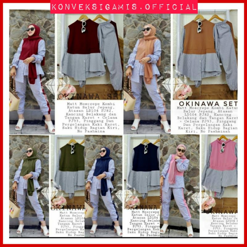 TERMURAH CUCI GUDANG  ● COD ● KGO - SET OKINAWA MOSCREPE KATUN SALUR JEPANG / BAJU SETELAN WANITA / 