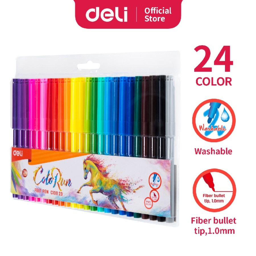 Spidol Warna - Felt Pen 1.0mm 24 Warna - Deli EC10023