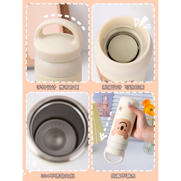 BOTOL TUMBLER TAHAN PANAS DINGIN / THERMOS TUMBLER STAINLESS STEEL 500ML / BOTOL MINUM HOT &amp; COLD / THERMOS MOTIF CUTE BEAR / AESTHETIC CUTE BOTTLE THERMOS / BOTOL TERMOS LUCU