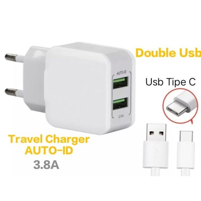 TRAVEL CHARGER BRANDED P-31 2USB dapat kabel TYPE C P31 universal Grosir