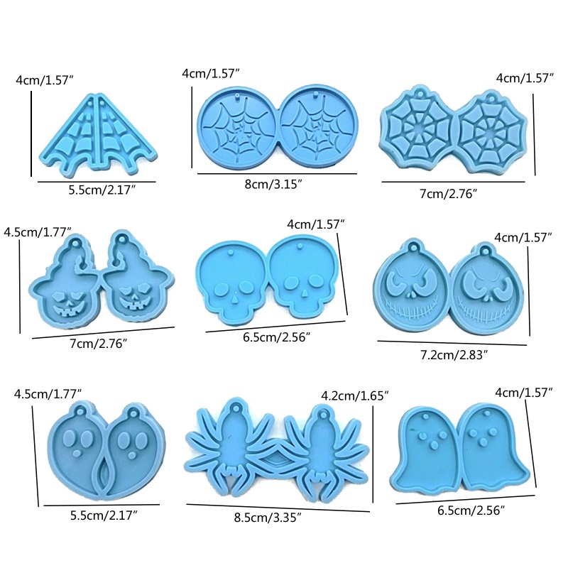 9 Pcs Cetakan Resin Epoksi Bahan Silikon Bentuk Tengkorak Laba-Laba Untuk Liontin Perhiasan