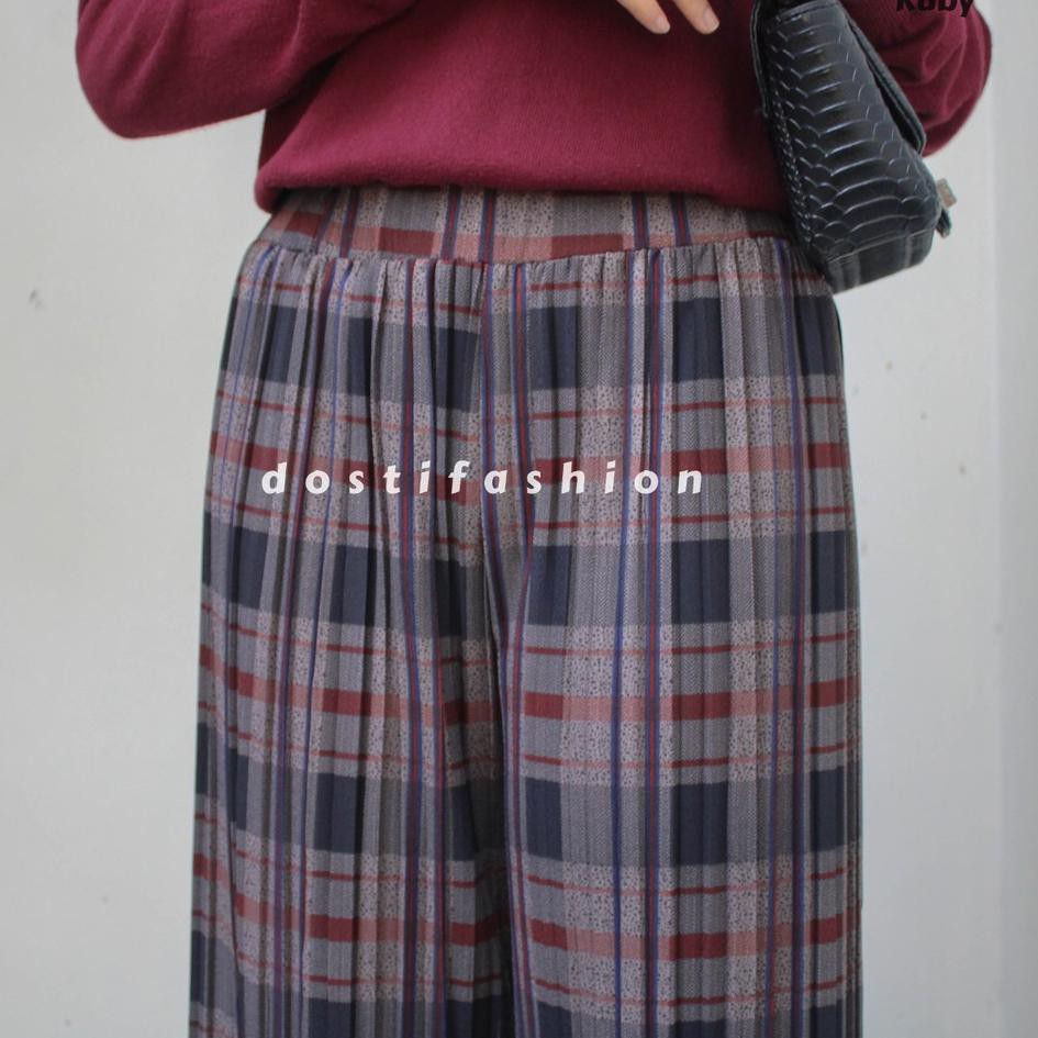 ALIA KULOT / CELANA PLISKET LIPIT MOTIF KOTAK KOTAK 