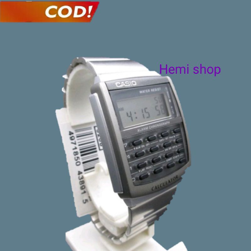 jam tangan pria fashion cowo Casio Calculator Kalkulator Jam Tangan Rantai Silver CA-506-1 Original