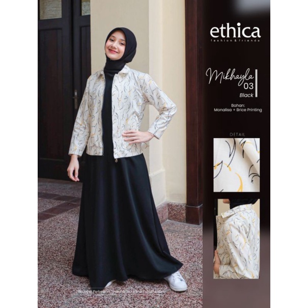 Gamis Set Outer Mikhayla 03 Bark by Ethica|Gamis Polos Set Outer Cantik|Gamis Set Outer Motif|Dress 